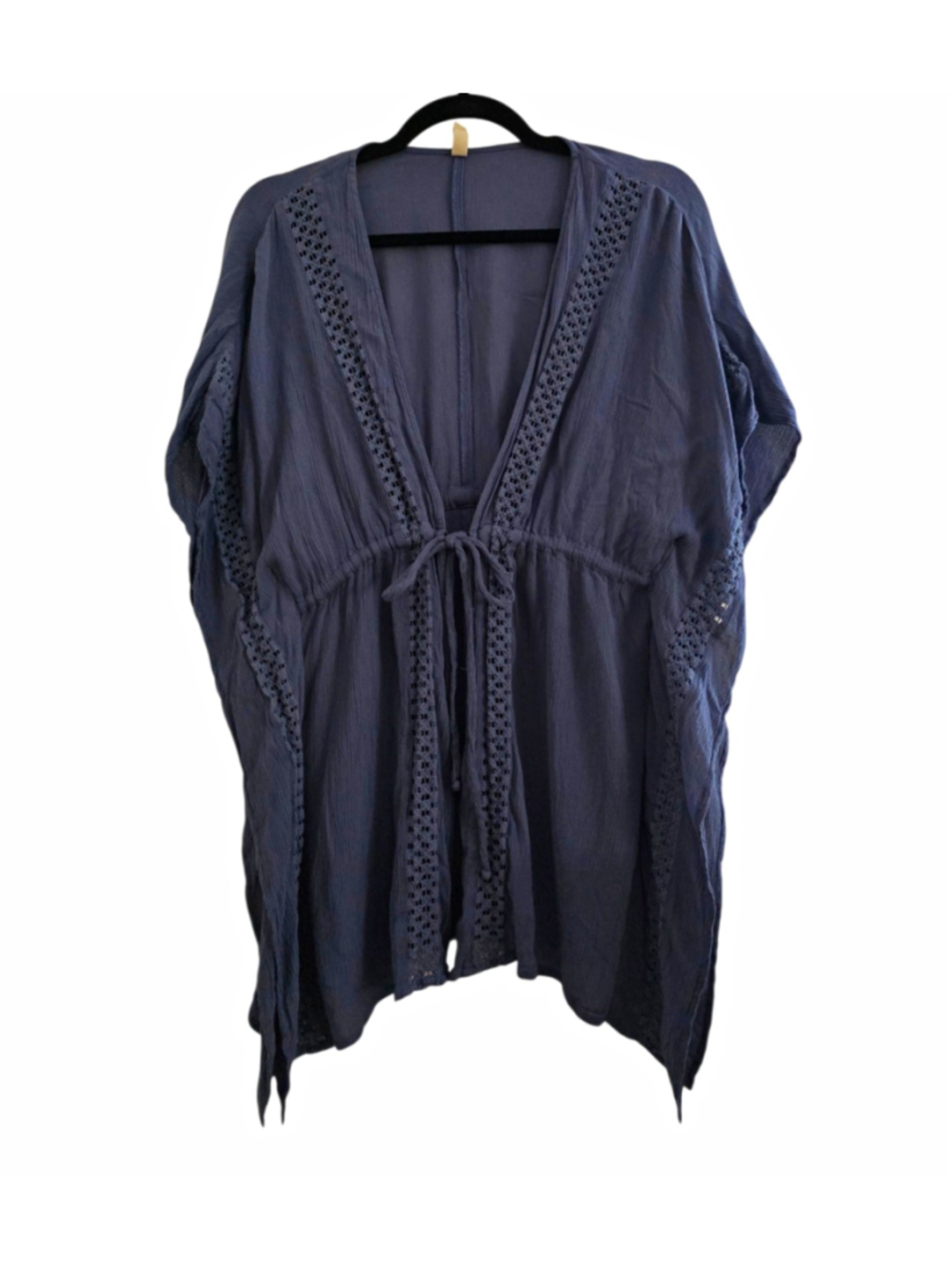 Elan Women's Blue Rayon Crochet Trim Tie Front Swim Cover Up Size S